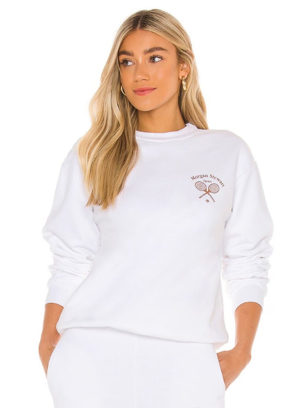 Morgan Stewart Sport White Tennis raquet club Sweatshirt tunic jumper sweater M